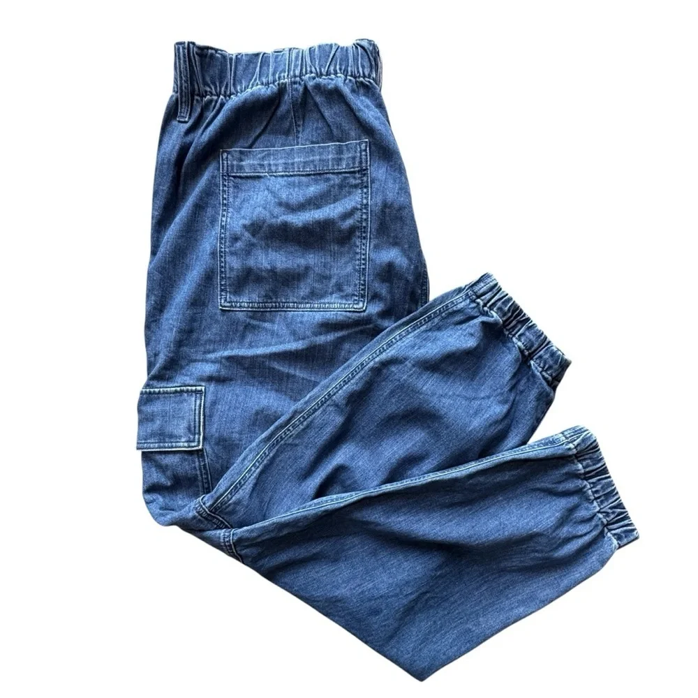 J.Crew Women’s Lightweight Drapey Cargo Jogger Jean Pants Size 35 Mid Wash Denim